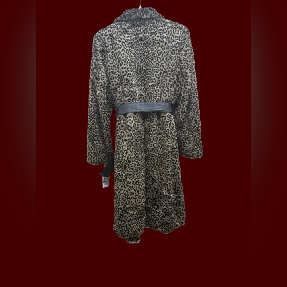 Calvin Klein Animal Print Faux Fur Coat with Brown Leatherette Belt - Picture 3 of 16